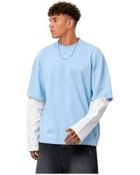 Equalite - Tops ,Blauw ,Universe Double Layer Longsleeve - Lyst