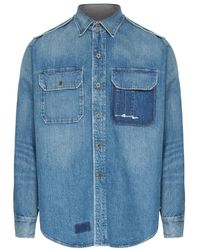 Maison Margiela - Overhemden ,Blauw ,Katoen Lichtblauwe Button-Up Overhemd - Lyst