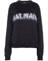 Balmain - Gebürstete Garnpullover mit Logo - Lyst