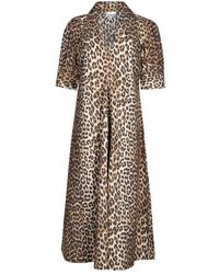 Ganni - Leopardenmuster Midi Kleid - Lyst