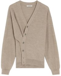 Lemaire - Taupe V-Ausschnitt Pullover Mit Asymmetrischer Knopfleiste - Lyst