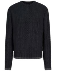 ARMANI EXCHANGE - Truien & Vesten ,Blauw ,Blauwe Gebreide Trui Met Kabelmotief, Regular Fit - Lyst
