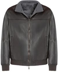 Gimo's - Jassen ,Grijs ,Nylon Omkeerbaar Lammy Bikerjack Met Centrale Rits - Lyst