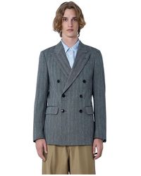 Dries Van Noten - Jassen ,Grijs ,Wol Double-Breasted Blazer - Lyst