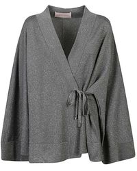 Circus Hotel - Grijze Viscose Korte Kimono Jurk - Lyst