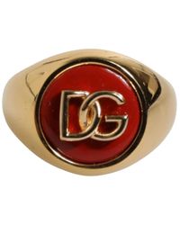 Dolce & Gabbana - Goudkleurige Logo Ring Met Rode Emaille - Lyst