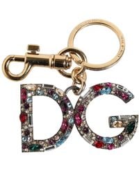 Dolce & Gabbana - Kristal Dg Logo Gouden Sleutelhanger Bedel - Lyst