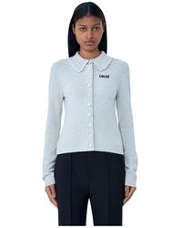 Chloé - Truien & Vesten ,Grijs ,Wol Logo Cardigan - Lyst