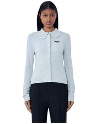 Chloé - Truien & Vesten ,Grijs ,Wol Logo Cardigan - Lyst