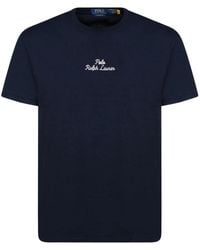 Ralph Lauren - Blaues baumwoll-t-shirt mit weißer schrift - Lyst