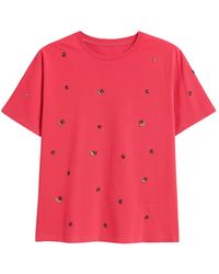 Clips - Tops ,Roze ,Katoen Fuchsia Geborduurd Katoen Stretch T-Shirt - Lyst
