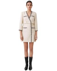 Suncoo - Kleedjes ,Wit ,Crèmekleurige Gekruiste Jurk Met Chanel-Details - Lyst