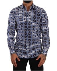 Dolce & Gabbana - Blue Logo Mania Slim Fit Cotton Shirt - Lyst