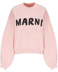 Marni - Felpa rosa in cotone con logo - Lyst