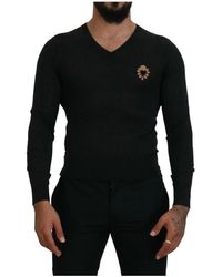 Dolce & Gabbana - Grauer cashmere v-ausschnitt gold herz pullover - Lyst