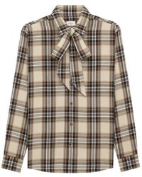 Saint Laurent - Katoenen Tartan Lavallière Shirt Met Strik - Lyst