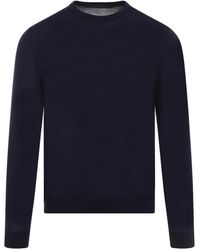 Kiton - Truien & Vesten ,Blauw ,Wol Blauwe Wollen Trui Met Ronde Hals - Lyst