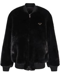 Prada - Jassen ,Zwart ,Nylon Bomberjack Van Eco-Bont En Re-Nylon, Omkeerbaar - Lyst