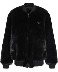 Prada - Jassen ,Zwart ,Nylon Bomberjack Van Eco-Bont En Re-Nylon, Omkeerbaar - Lyst