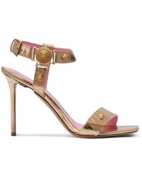 Balmain - Sandalen eva aus lackleder mit eingeprägtem grid-muster - Lyst