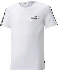 PUMA - Camiseta blanca y negra con logo tape - Lyst