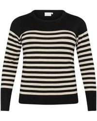 Kaffe - Gestreifter Strickpullover Schwarz/Grau Mel. Streifen - Lyst