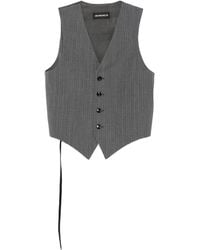 Ann Demeulemeester - Grijze V-Hals Mouwloos Vest Met Gespbanden - Lyst