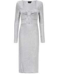 Tom Ford - Kleedjes ,Grijs ,Katoen Midi Gebreide Jurk Met Cut-Out Details - Lyst