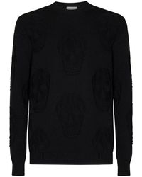 McQueen - Truien & Vesten ,Zwart ,Katoen Zwarte Truien Met Textuur En Skulls - Lyst
