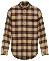 DSquared² - Overhemden ,Bruin ,Wol Geruit Overhemd Met Lange Mouwen - Lyst