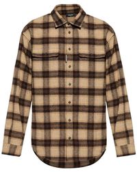 DSquared² - Overhemden ,Bruin ,Wol Geruit Overhemd Met Lange Mouwen - Lyst