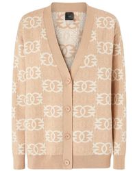 Pinko - Truien & Vesten ,Bruin ,Love Birds Jacquard Cardigan Sweater - Lyst