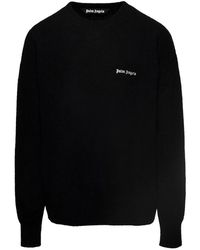 Palm Angels - Schwarzer crewneck pullover mit besticktem logo - Lyst