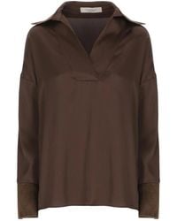 D.exterior - Overhemden ,Bruin ,Blouse Met Fluwelen Kraag En V-Hals - Lyst