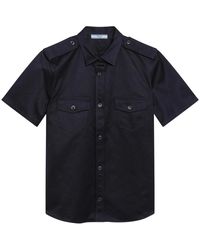 Prada - Overhemden ,Blauw ,Katoen Short-Sleeved Chino Shirt - Lyst