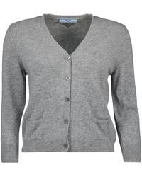 Prada - Truien & Vesten ,Grijs ,Wol Grijze Wollen V-Hals Vest - Lyst