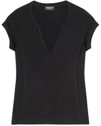 Dondup - Tops ,Zwart ,Katoen V-Neck Katoenen T-Shirt Met Korte Mouwen - Lyst