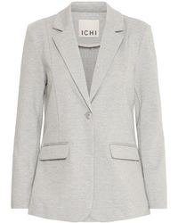 Ichi - Jassen ,Grijs ,Leer Grijze Melange Blazer Jas Lange Mouw - Lyst