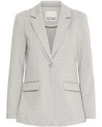 Ichi - Jassen ,Grijs ,Leer Grijze Melange Blazer Jas Lange Mouw - Lyst