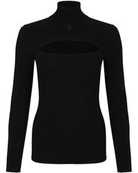 Courreges - Truien & Vesten ,Zwart ,Gebreide Top Met Coltrui En Uitsnijding - Lyst