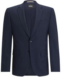 HUGO - Jassen ,Blauw ,Wol Slim Fit Wollen Jas - Lyst