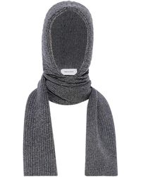 Yves Salomon - Accessoires ,Grijs ,Wol Cashmere En Wollen Gebreide Sjaal Met Capuchon - Lyst