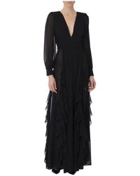 Elisabetta Franchi - Schwarzes Georgette Abendkleid Mit V-Ausschnitt - Lyst
