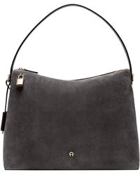 Aigner - Schultertasche Aus Veloursleder Mit Intelligentem Innenraumdesign - Lyst