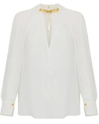 Elisabetta Franchi - Viscose Georgette Blouse Met Juweel Detail - Lyst