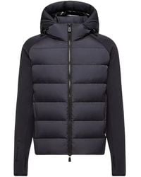 Moncler - Jassen ,Blauw ,Nylon Logo Polartec Hoodie - Lyst