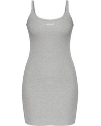 Versace - Kleedjes ,Grijs ,Katoen Geborduurde Geribbelde Katoenen Mini Jurk - Lyst