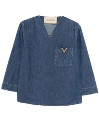 Valentino - Overhemden ,Blauw ,Denim Vlogo Signature Denim Blouse - Lyst