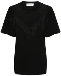 Ermanno Scervino - Schwarzes t-shirt mit blumen-spitze und mesh-einsatz - Lyst