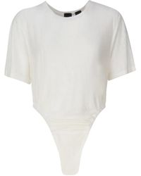 Pinko - Weißer leinen-bodysuit mit kurzen ärmeln - Lyst